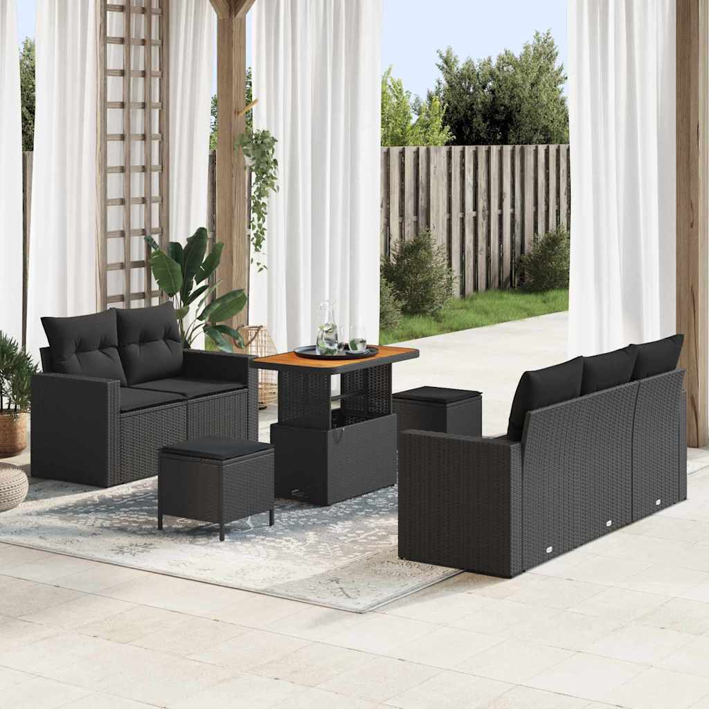 Set Divano da Giardino con cuscino 8 pcs Nero 90 x 55 x 71 cm