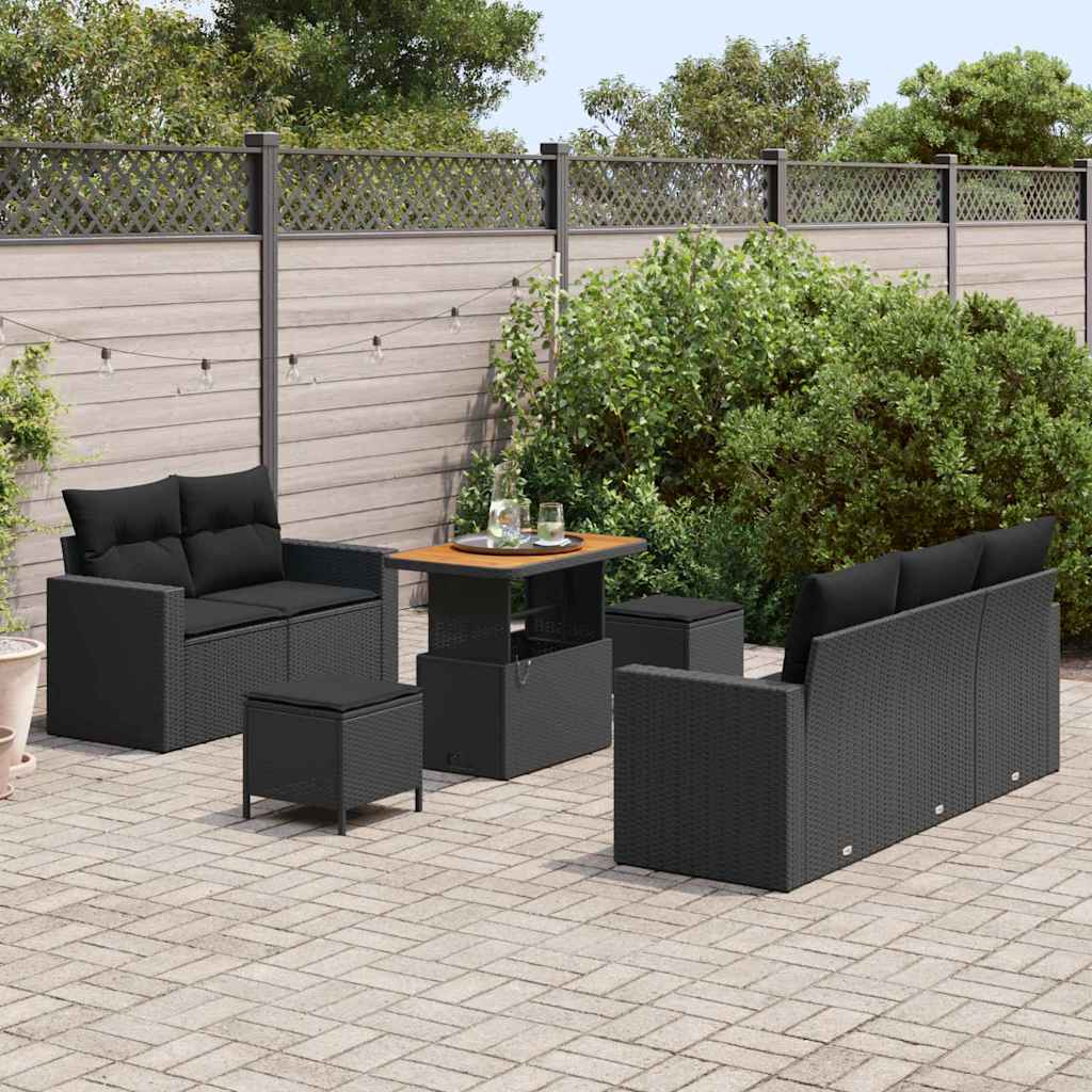 Set Divano da Giardino con cuscino 8 pcs Nero 90 x 55 x 71 cm - immagine 3