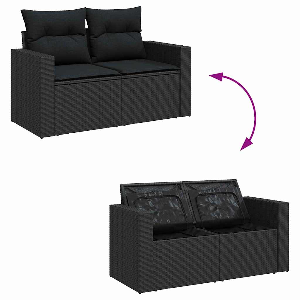 Set Divano da Giardino con cuscino 8 pcs Nero 90 x 55 x 71 cm - immagine 9