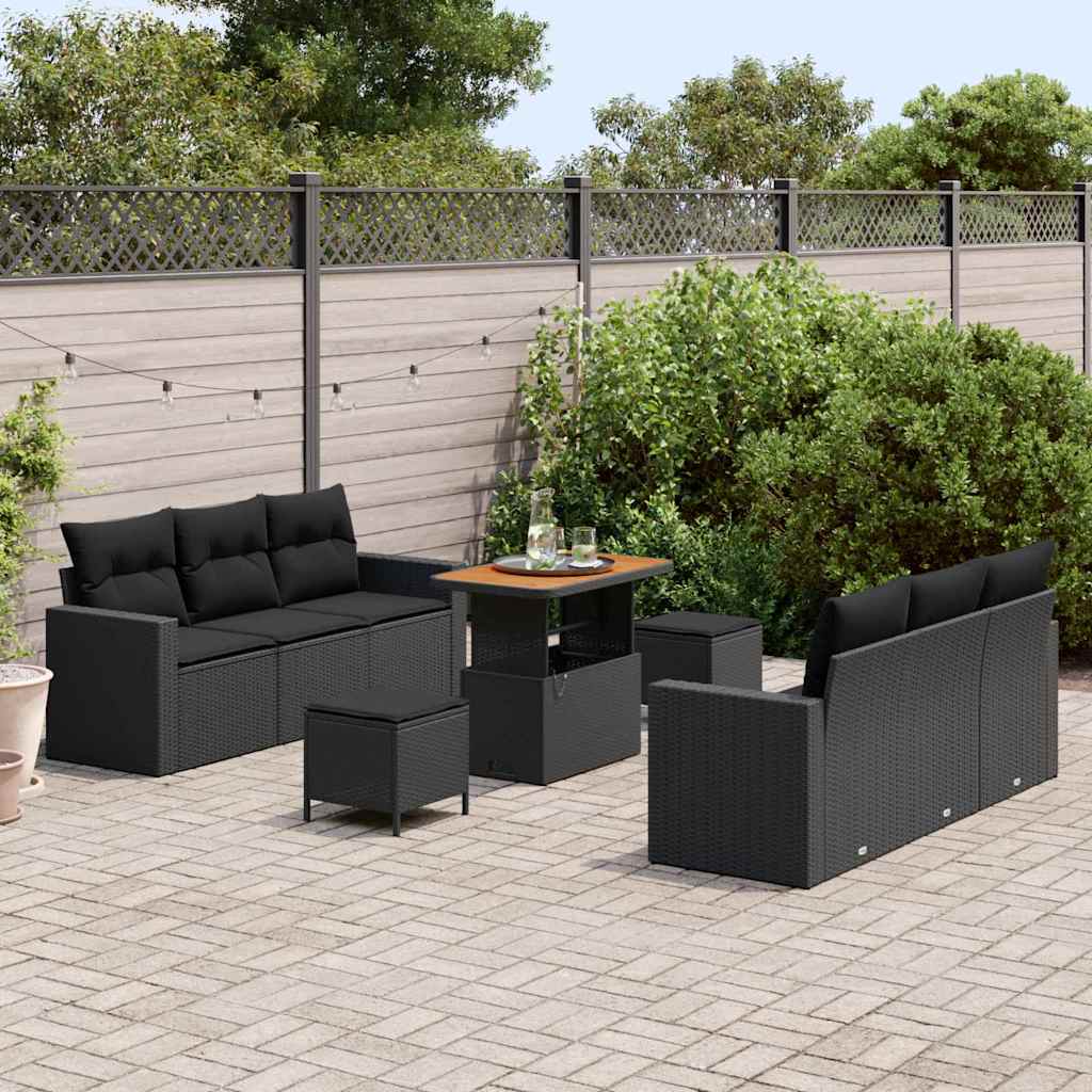Set Divano da Giardino con cuscino 9 pcs Nero 90 x 55 x 71 cm - immagine 3