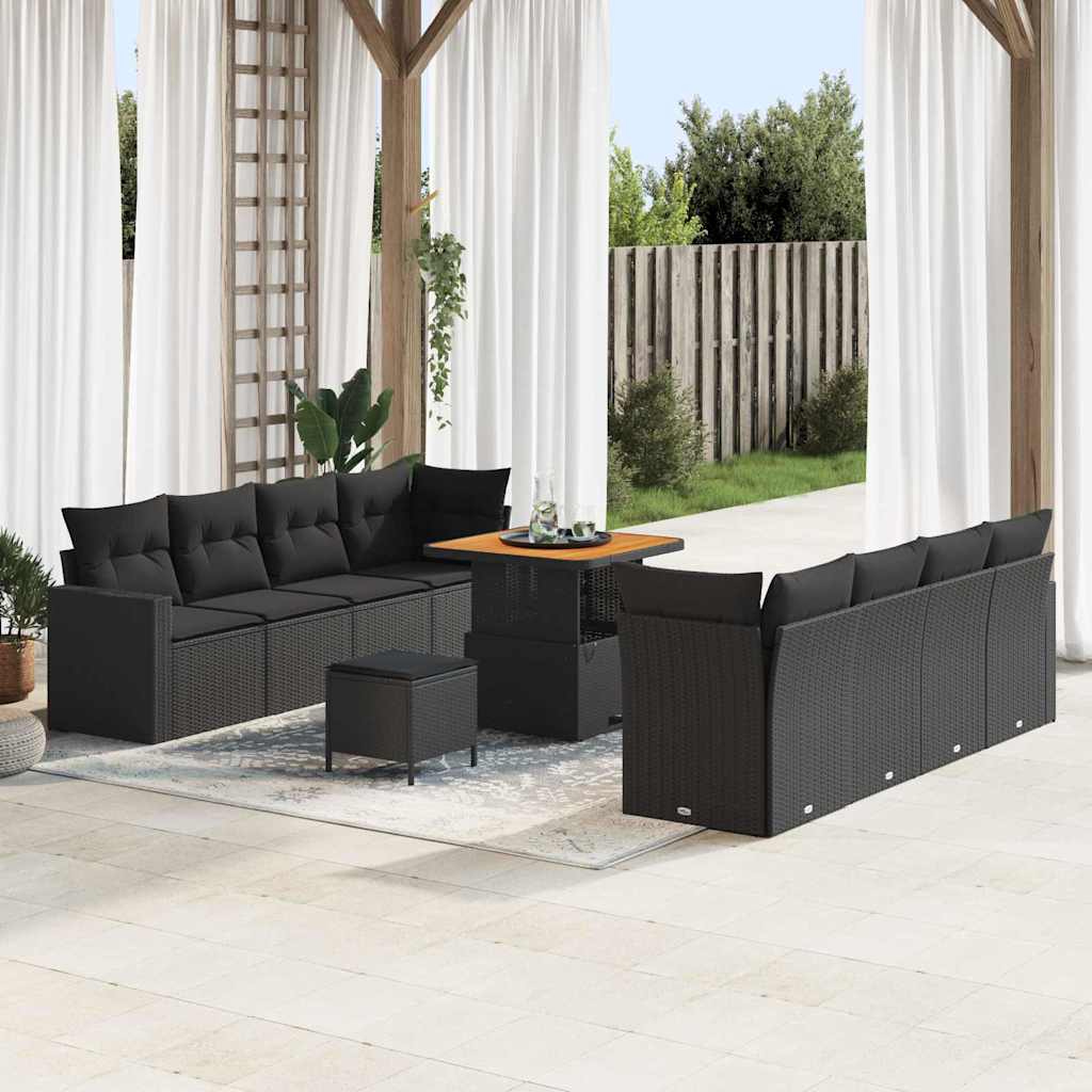 Set Divano da Giardino con cuscino 11 pcs Nero 80 x 80 x 71 cm