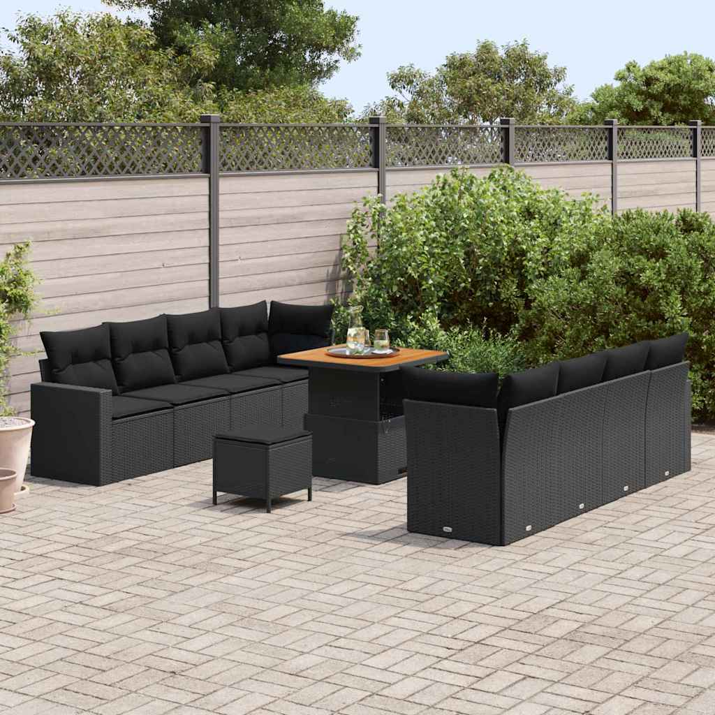 Set Divano da Giardino con cuscino 11 pcs Nero 80 x 80 x 71 cm - immagine 3