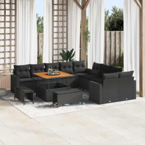 Set Divano da Giardino 13 pcs Nero 100 x 100 x 71 cm