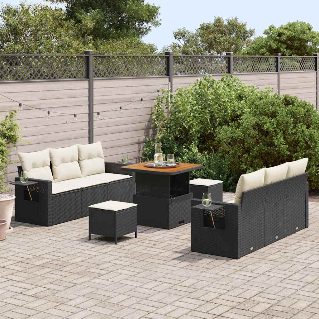 Set Divano da Giardino con cuscino 9 pcs Nero e crema - immagine 3