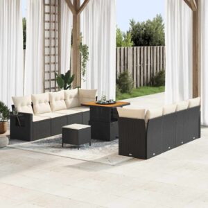 Set Divano da Giardino 11 pcs Nero e Crema polyrattan