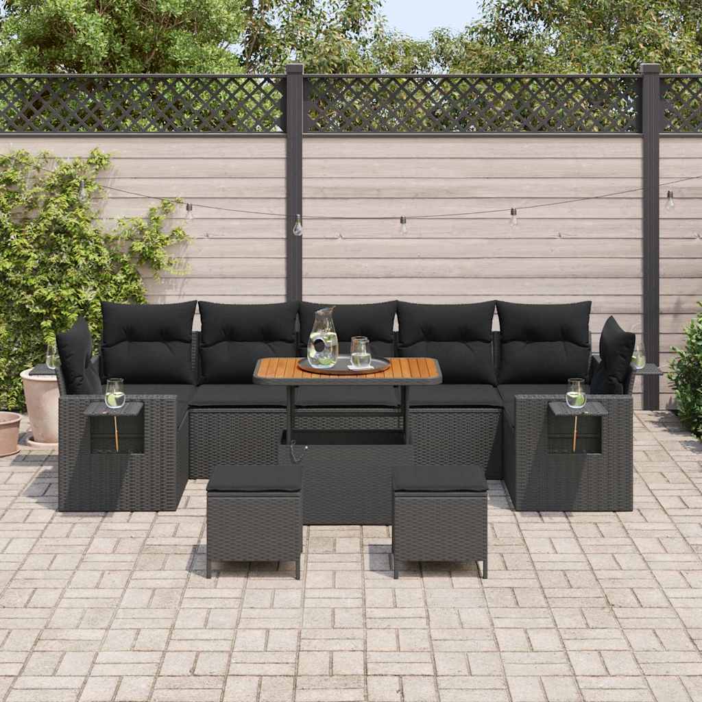 Set Divano da Giardino con cuscino 10 pcs Nero polyrattan - immagine 3