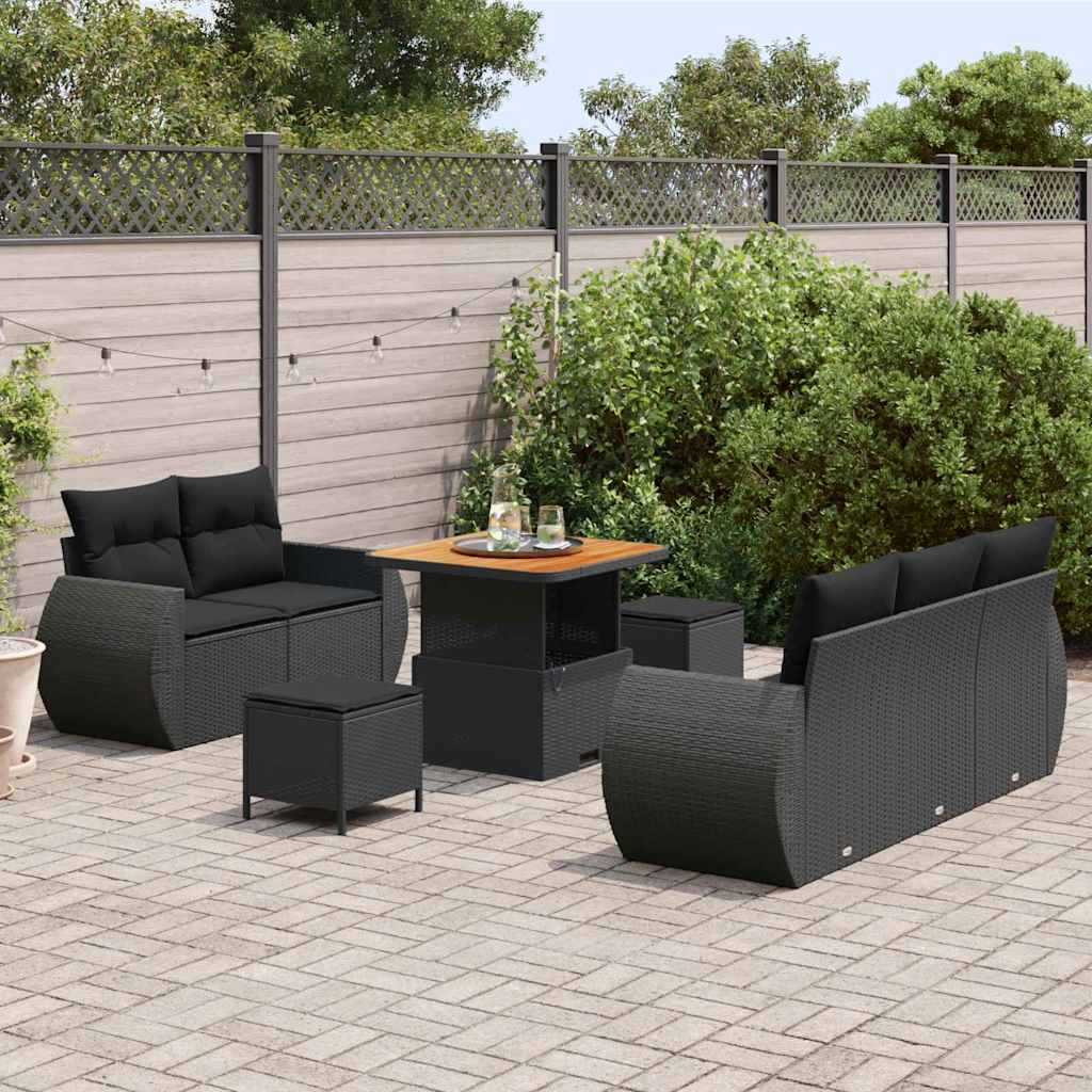Set Divano da Giardino con cuscino con archiviazione 8 pcs Nero - immagine 3