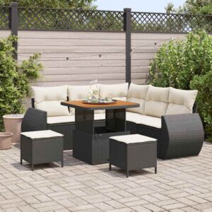 Set Divano da Giardino 8 pcs Nero e Crema polyrattan