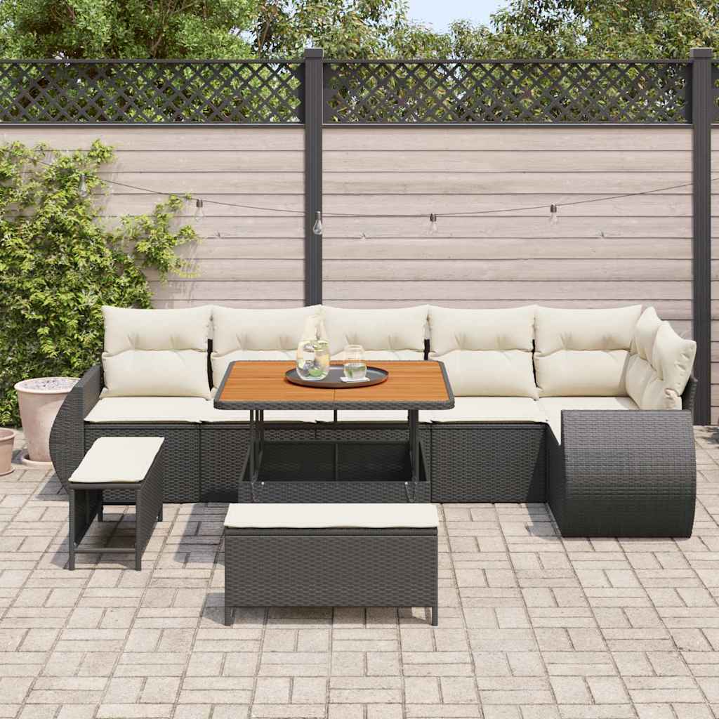 Set Divano da Giardino 9 pcs Nero e crema 100 x 100 x 71 cm - immagine 3