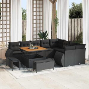 Set Divano da Giardino 12 pcs Nero 100 x 100 x 71 cm