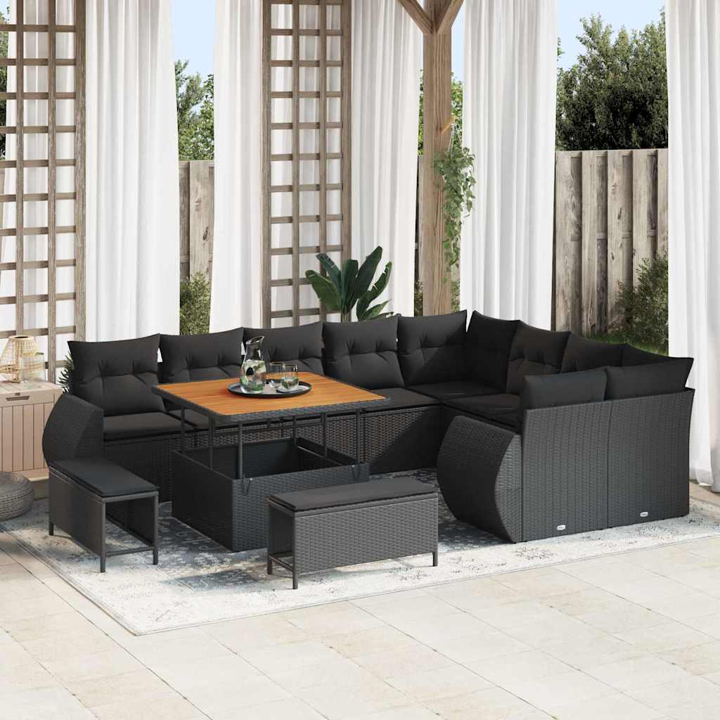 Set Divano da Giardino 12 pcs Nero 100 x 100 x 71 cm