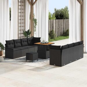 Set Divano da Giardino con cuscino 11 pcs Nero 80 x 80 x 71 cm