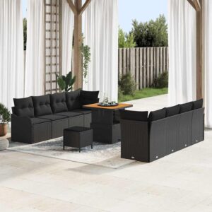 Set Divano da Giardino con cuscino 11 pcs Nero 80 x 80 x 71 cm