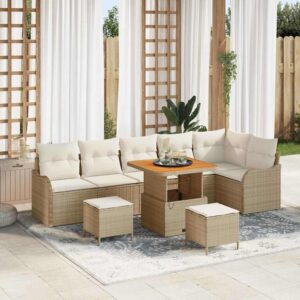 Set Divano da Giardino 9 pcs Beige, Crema 80 x 80 x 71 cm