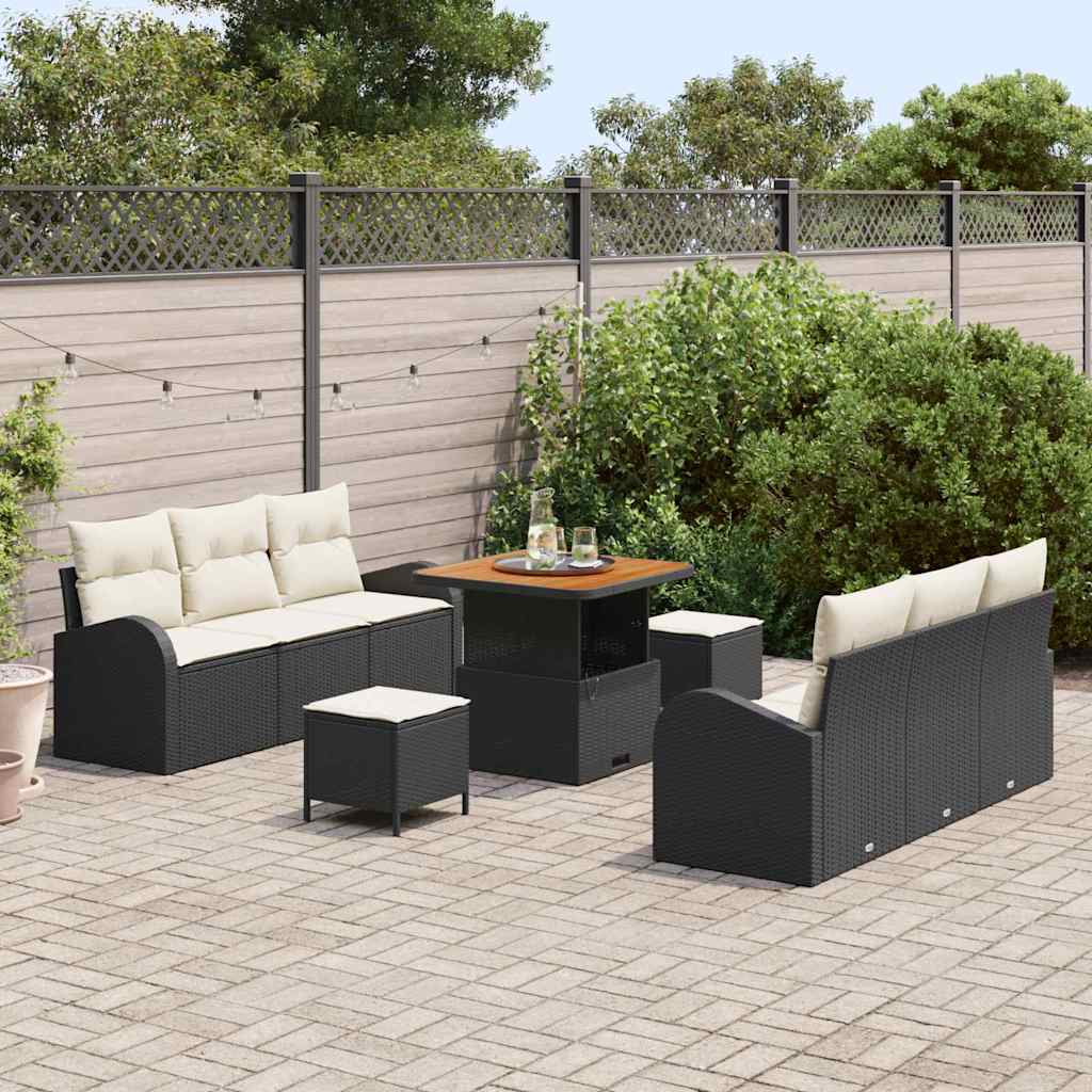 Set Divano da Giardino con cuscino 9 pcs Nero e Crema - immagine 3