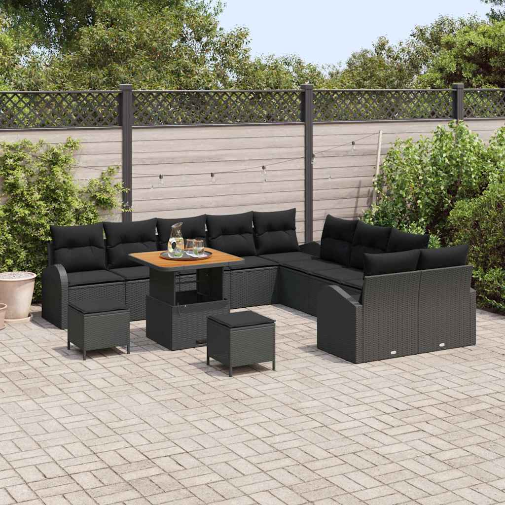 Set Divano da Giardino con cuscino con cuscino 13 pcs Nero - immagine 3