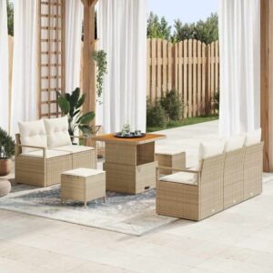 Set Divano da Giardino con cuscino 8 pcs Beige e Crema
