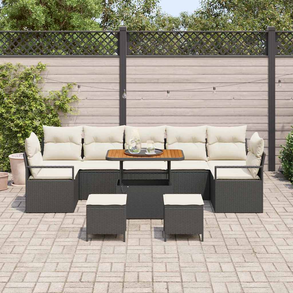 Set Divano da Giardino 10 pcs Nero e Crema 90 x 55 x 71 cm - immagine 3