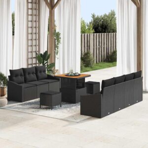Set Divano da Giardino con cuscino 10 pcs Nero 80 x 80 x 71 cm