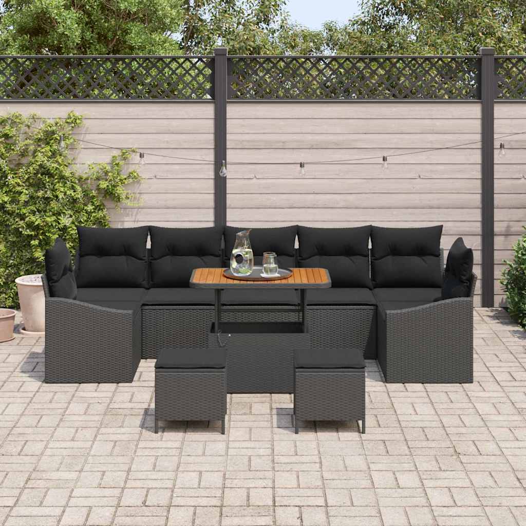 Set Divano da Giardino con cuscino con cuscino 10 pcs Nero - immagine 3