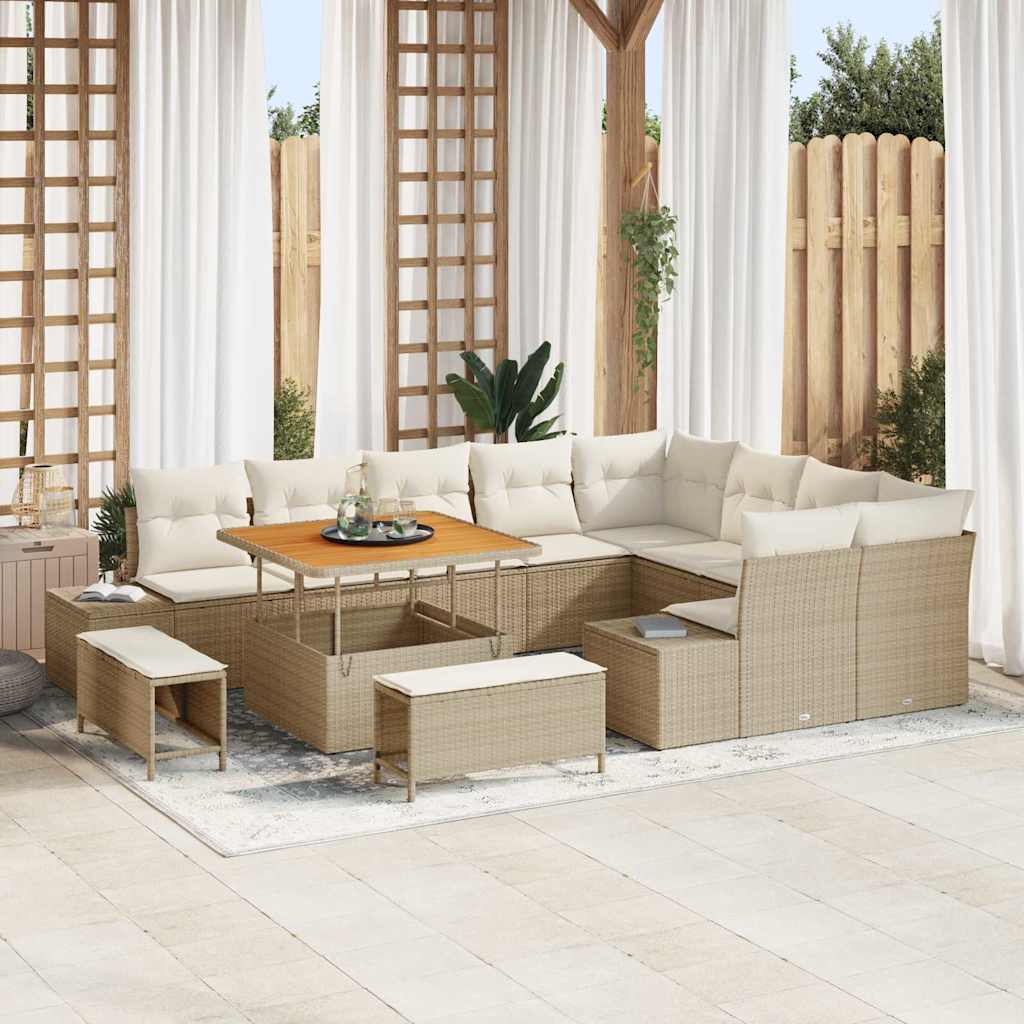 Set Divano da Giardino 12 pcs Beige e Crema 100 x 100 x 71 cm
