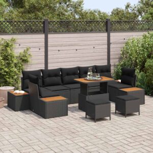 Set Divano da Giardino con cuscino con cuscino 10 pcs Nero