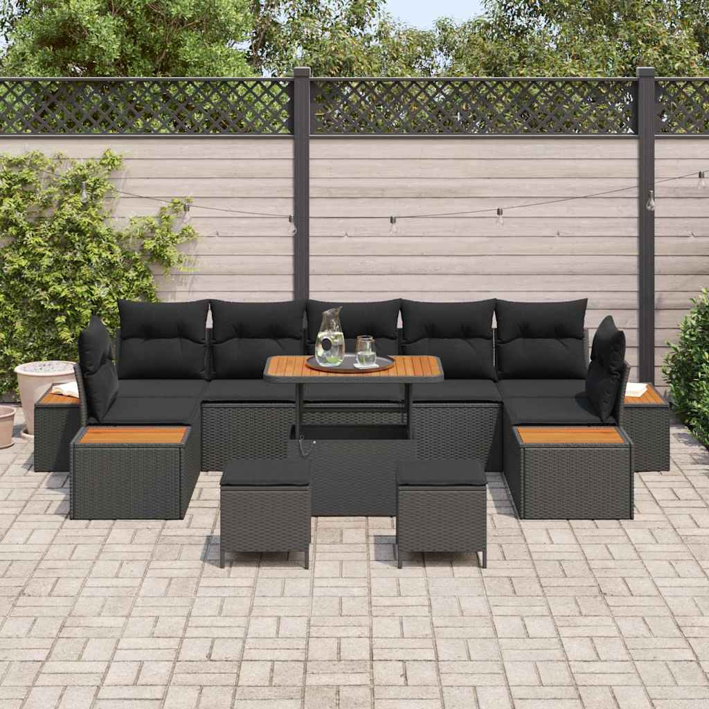 Set Divano da Giardino con cuscino con cuscino 10 pcs Nero - immagine 3