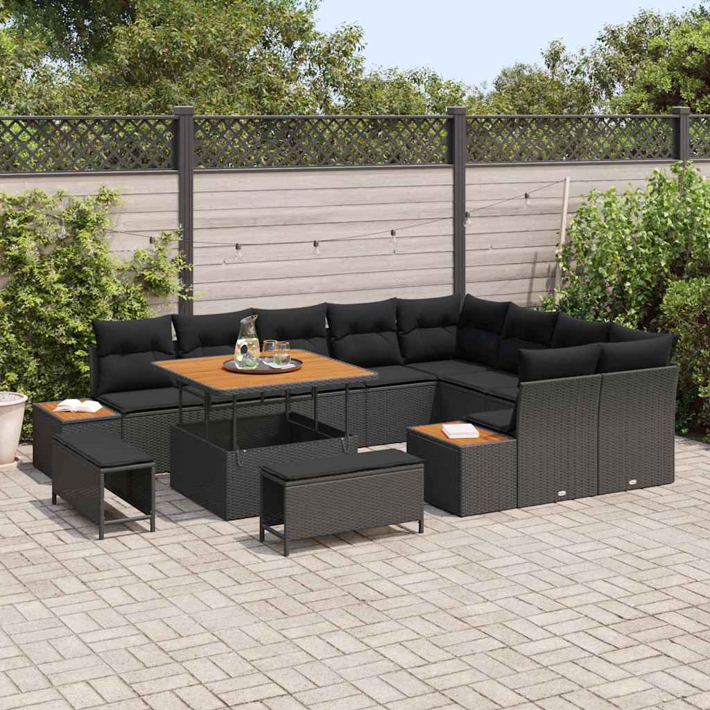 Set Divano da Giardino con cuscino 12 pcs Nero Poly Rattan - immagine 3