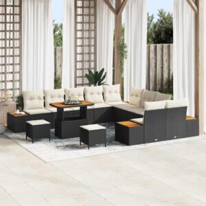 Set Divano da Giardino con cuscino 13 pcs Nero Poly Rattan