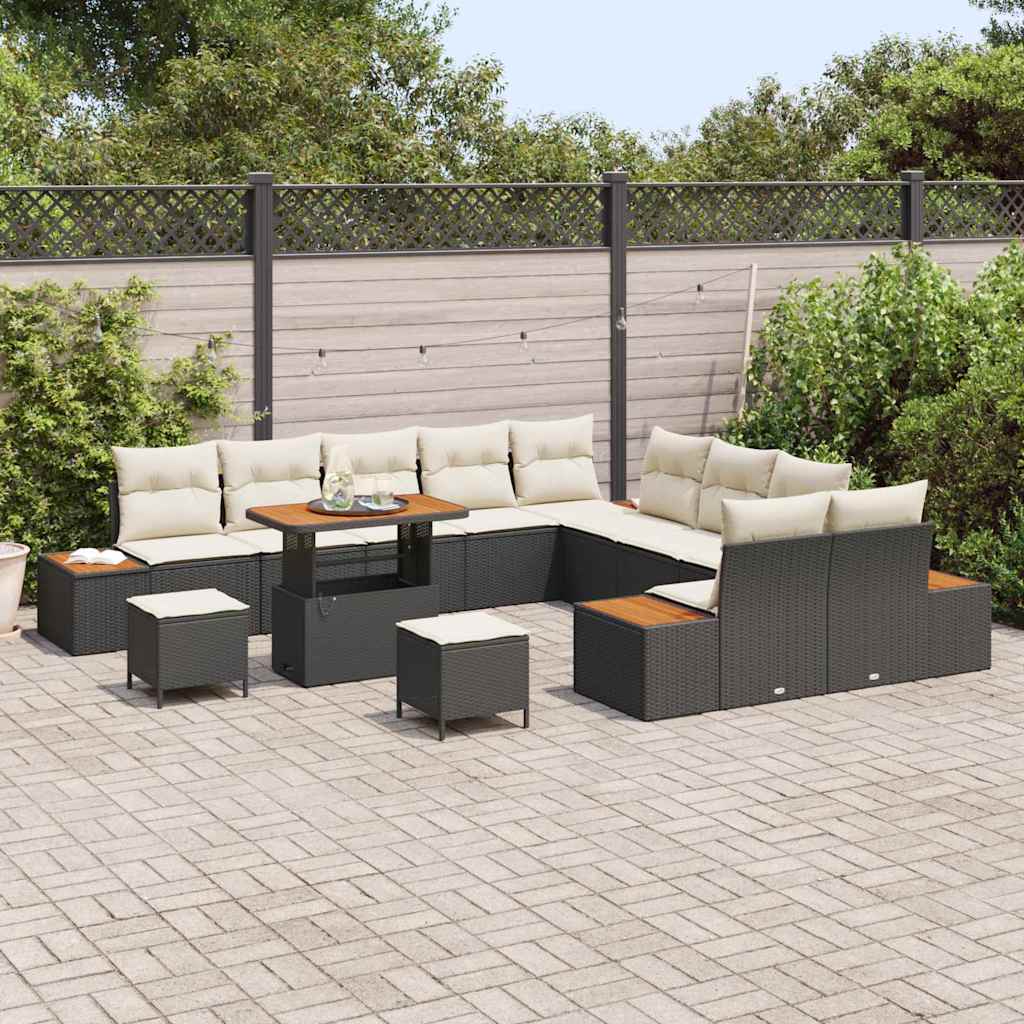 Set Divano da Giardino con cuscino 13 pcs Nero Poly Rattan - immagine 3