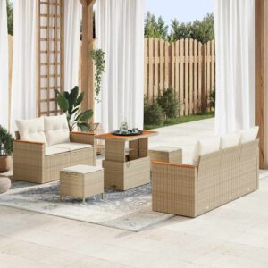 Set Divano da Giardino con cuscino 8 pcs Beige Poly Rattan