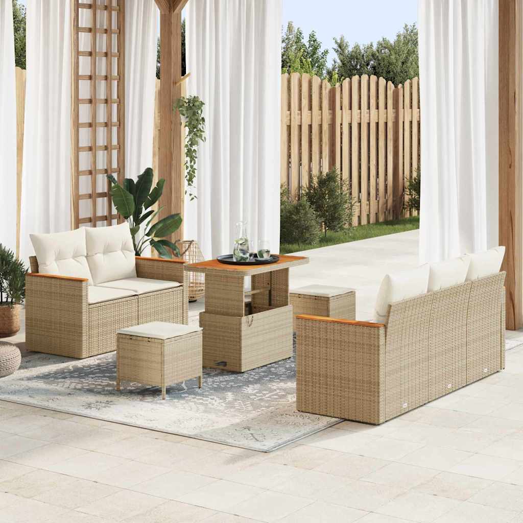 Set Divano da Giardino con cuscino 8 pcs Beige Poly Rattan