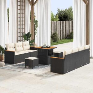 Set Divano da Giardino con cuscino 10 pcs Nero Poly Rattan