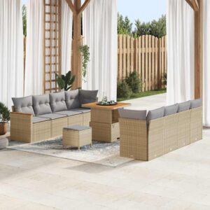 Set Divano da Giardino con cuscino Beige Poly Rattan