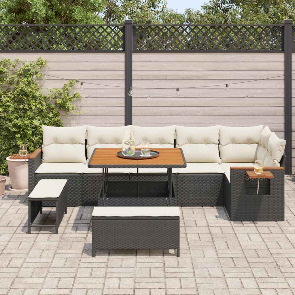 Set Divano da Giardino con cuscino 9 pcs Nero Poly Rattan - immagine 3