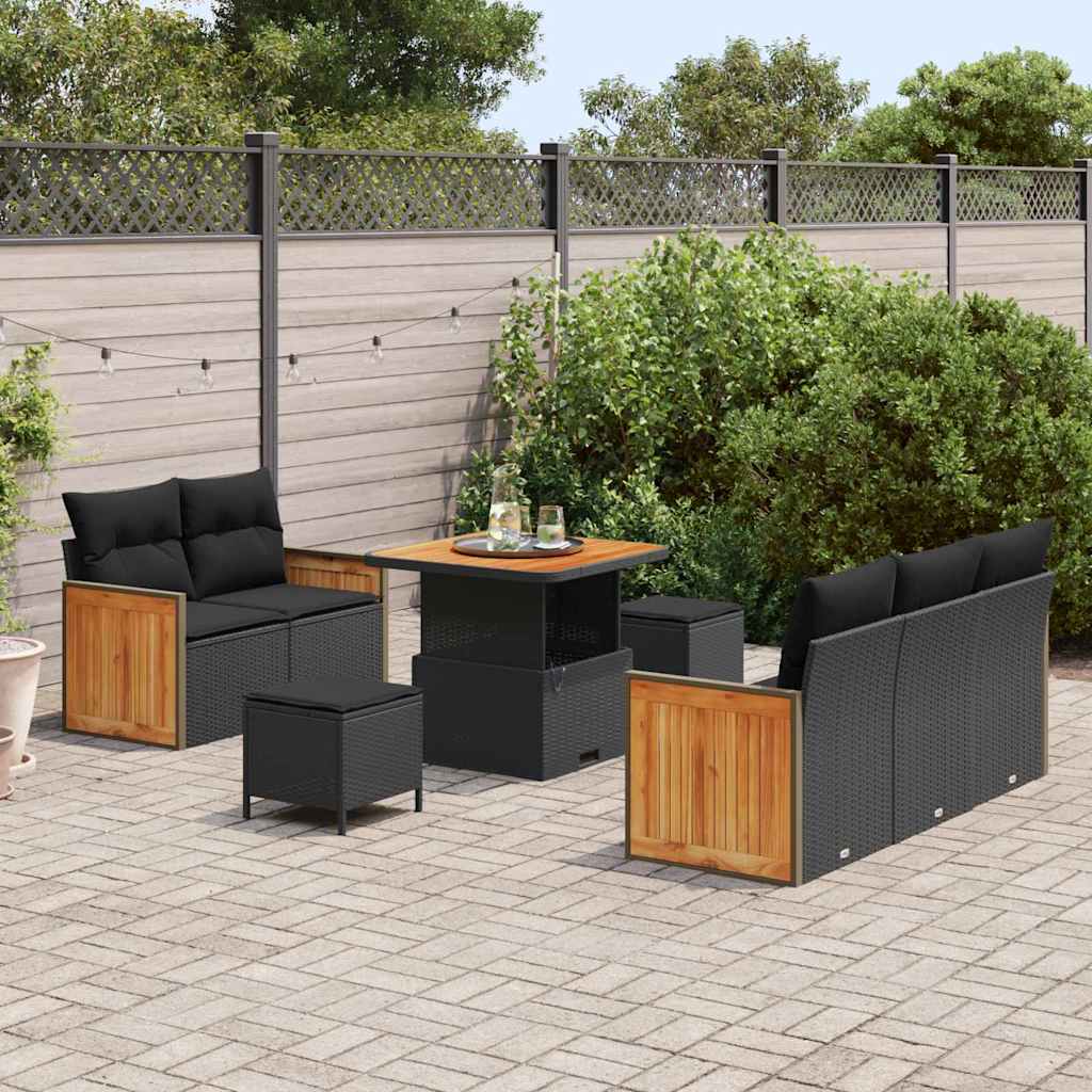 Set Divano da Giardino con cuscino 8 pcs Nero Poly Rattan - immagine 3