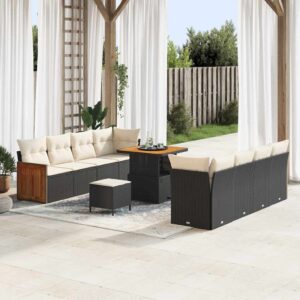 Set Divano da Giardino 11 pcs Nero e Crema 80 x 80 x 71 cm