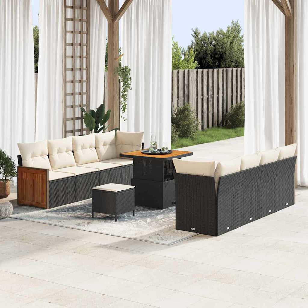 Set Divano da Giardino 11 pcs Nero e Crema 80 x 80 x 71 cm