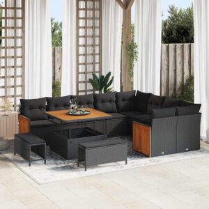Set Divano da Giardino 12 pcs Nero 100 x 100 x 71 cm polyrattan