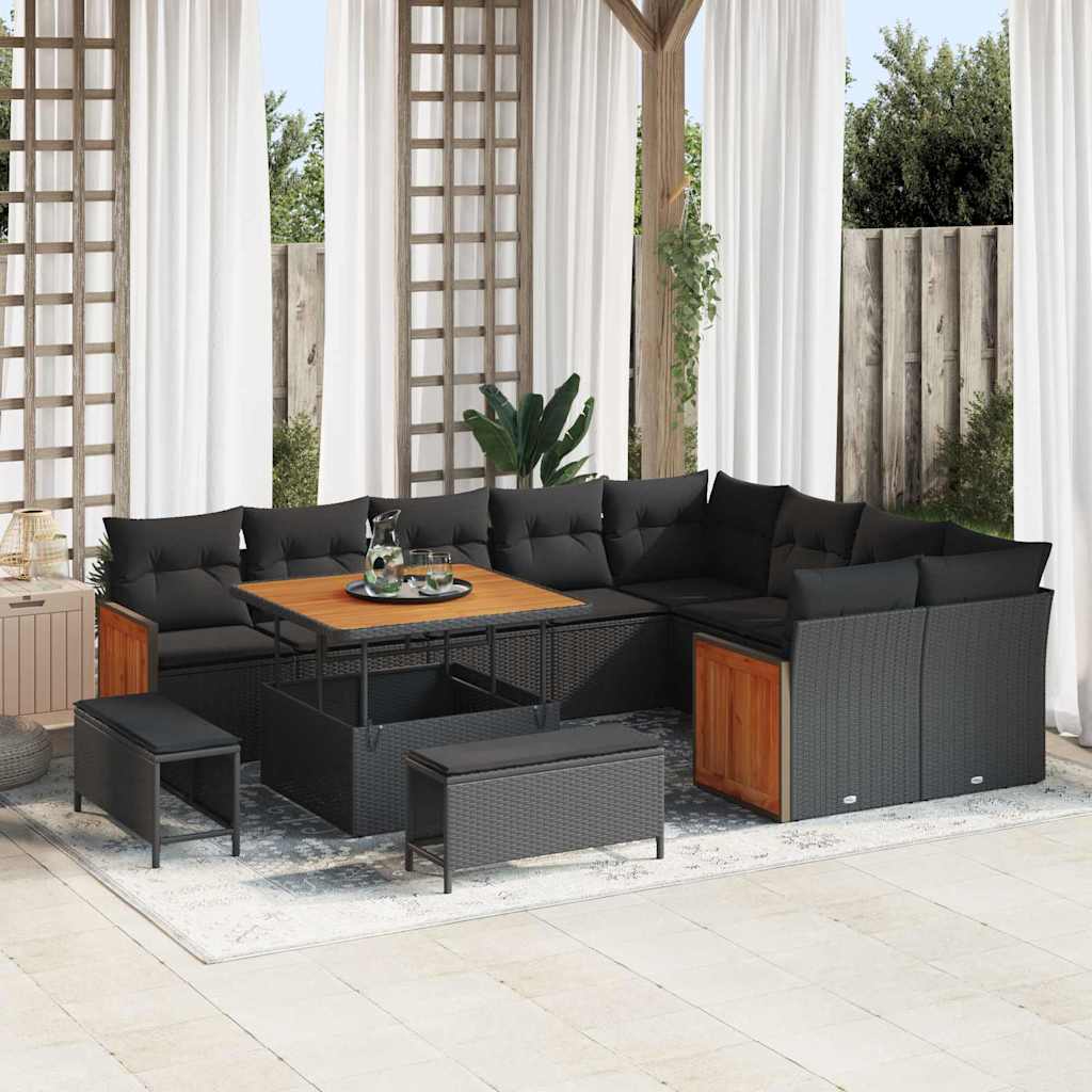 Set Divano da Giardino 12 pcs Nero 100 x 100 x 71 cm polyrattan