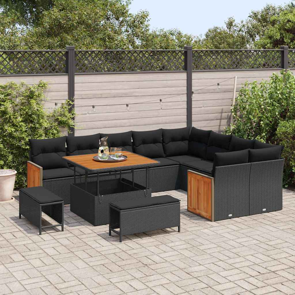 Set Divano da Giardino 12 pcs Nero 100 x 100 x 71 cm polyrattan - immagine 3