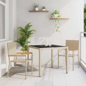 Set da Pranzo per Giardino 3 pcs Beige polyrattan