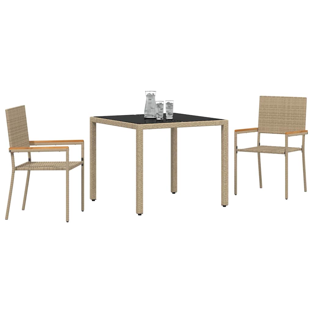 Set da Pranzo per Giardino 3 pcs Beige polyrattan - immagine 3