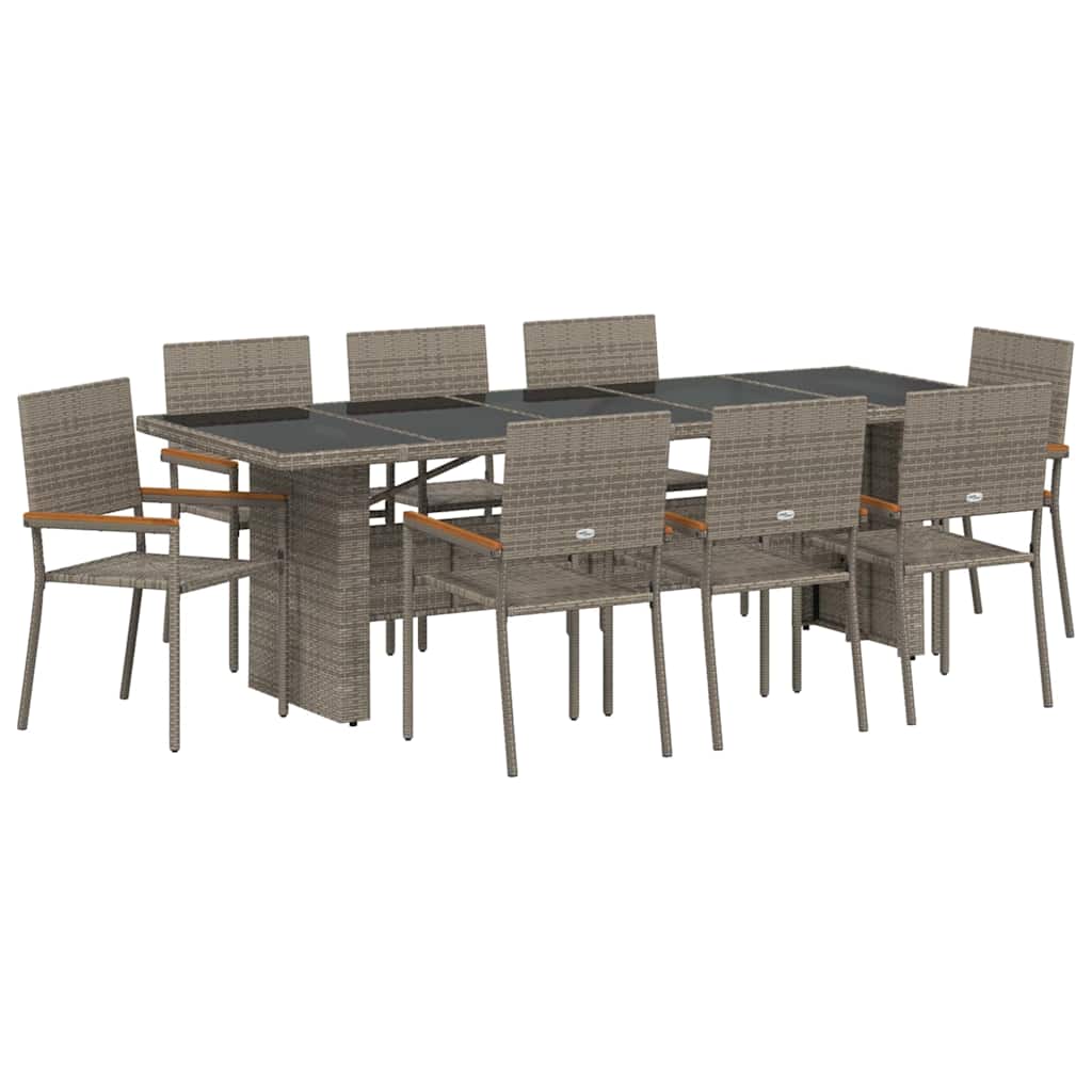 Set da Pranzo per Giardino 9 pcs Grigio Poly Rattan - immagine 2