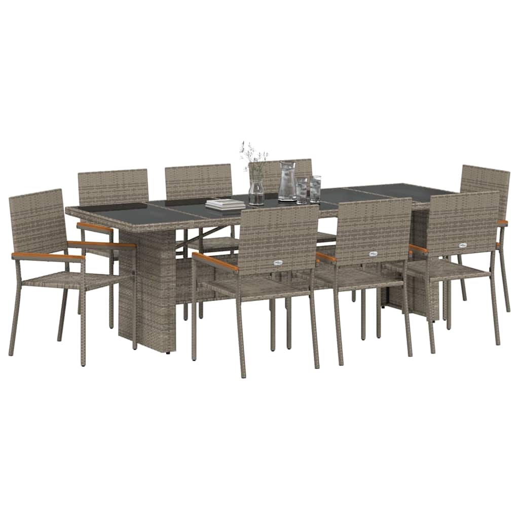 Set da Pranzo per Giardino 9 pcs Grigio Poly Rattan - immagine 3