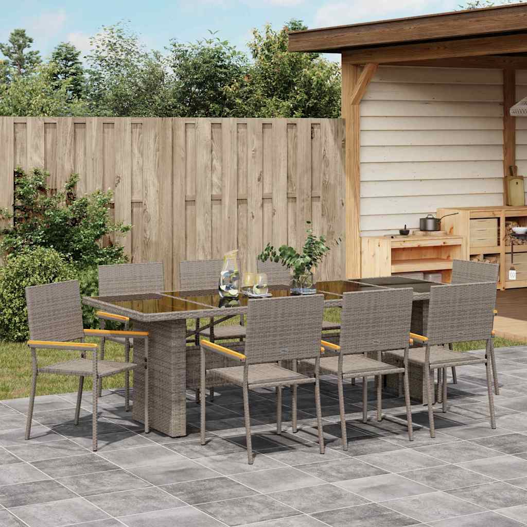 Set da Pranzo per Giardino 9 pcs Grigio Poly Rattan - immagine 4