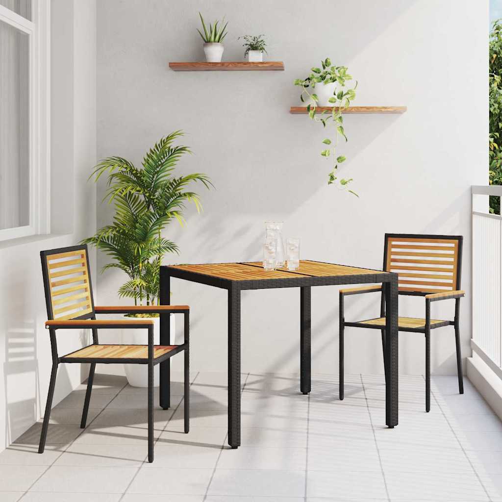 Set da Pranzo per Giardino 3 pcs Nero 90 x 90 x 75 cm