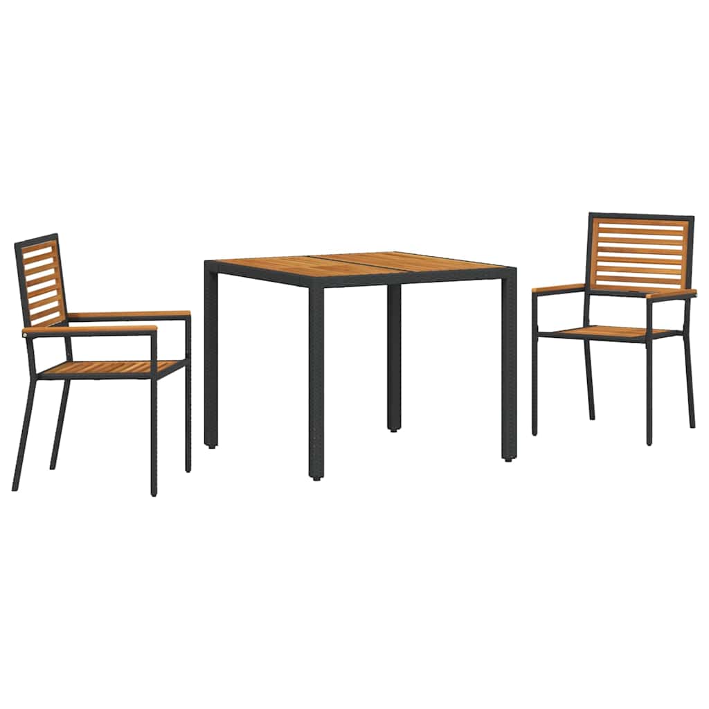 Set da Pranzo per Giardino 3 pcs Nero 90 x 90 x 75 cm - immagine 2