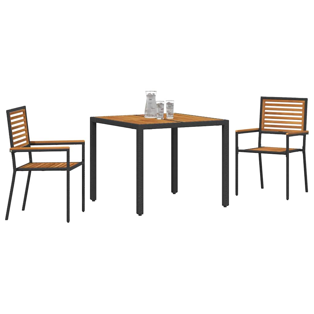 Set da Pranzo per Giardino 3 pcs Nero 90 x 90 x 75 cm - immagine 3