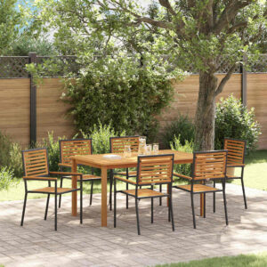 Set da Pranzo per Giardino 7 pcs Nero Poly Rattan